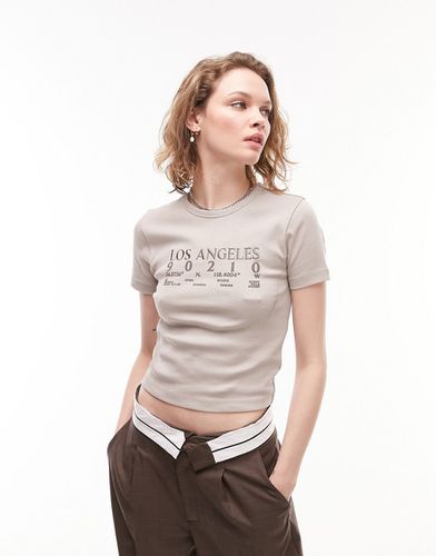 T-shirt à manches courtes et motif Los Angeles brodé - Taupe - Topshop - Modalova