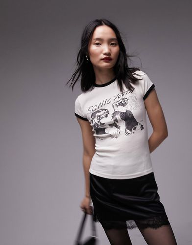 T-shirt long avec imprimé Sonic Youth sous licence - Écru - Topshop - Modalova