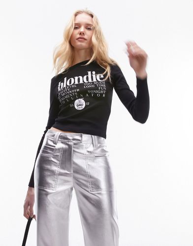 T-shirt raccourci à manches longues avec imprimé Blondie sous licence - Noir - Topshop - Modalova