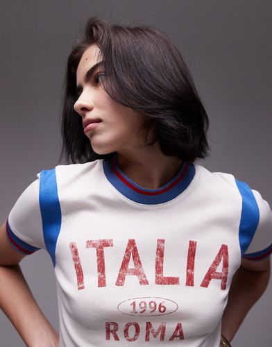 T-shirt rétréci à inscription Italia style sport - Blanc - Topshop - Modalova