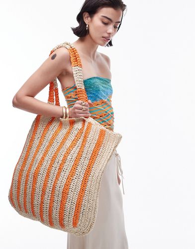 Tana - Tote bag oversize en paille tressée - Orange à rayures - Topshop - Modalova
