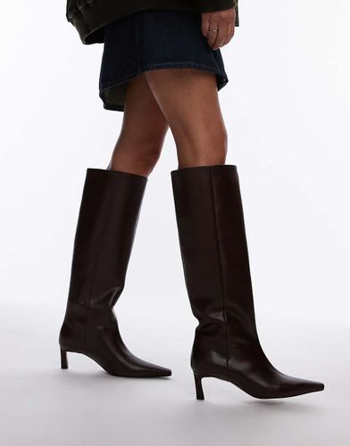 Taz - Bottes hauteur genou en cuir de qualité supérieure à talon - Bordeaux - Topshop - Modalova