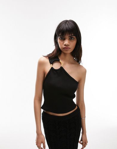 Top asymétrique côtelé avec anneau - Noir - Topshop - Modalova