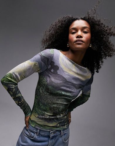 Top manches longues en tulle à encolure bateau avec motif paysage Van Gogh sous licence - Topshop - Modalova