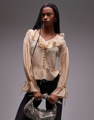 Top transparent  volants avec liens devant - Beige - Topshop - Modalova