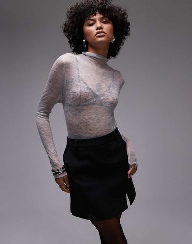 Top transparent en laine cachemire de qualité supérieure à col montant - Gris - Topshop - Modalova