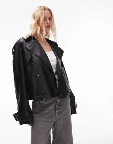 Trench-coat court texturé en similicuir - Topshop - Modalova