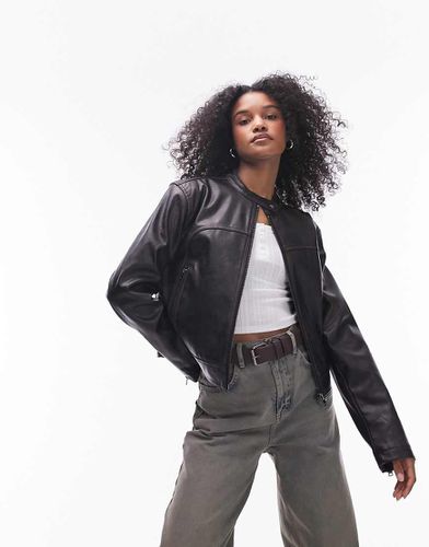 Veste coupe slim en imitation cuir - Marron foncé délavé - Topshop - Modalova