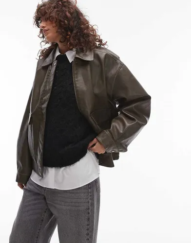 Bomber oversize en similicuir - Kaki - Topshop - Modalova