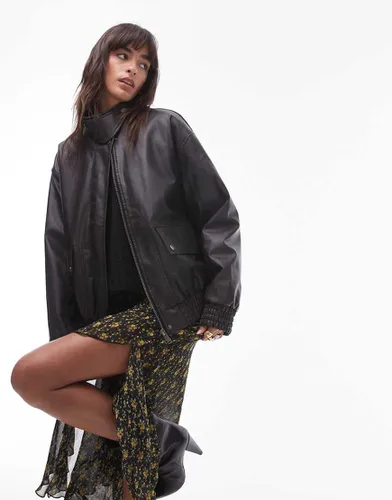 Bomber oversize en similicuir - Noir - Topshop - Modalova