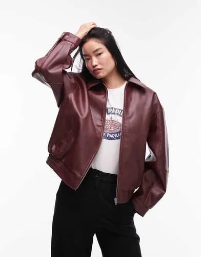 Bomber oversize imitation cuir grainé - Bordeaux - Topshop - Modalova