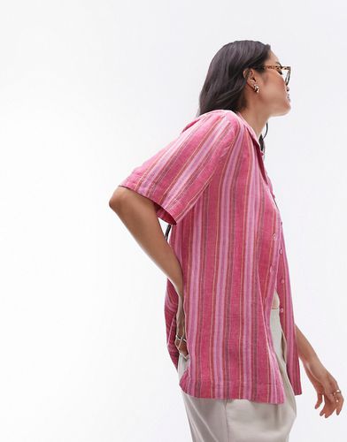 Chemise rayée à manches courtes en tissu flammé - multicolore - Topshop - Modalova