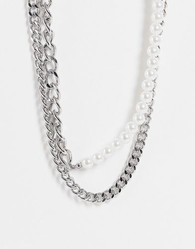 Collier multi-rangs à chaînes variées et perles fantaisie - Argenté - Topshop - Modalova