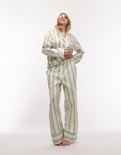 Ensemble de pyjama en coton rayé avec pantalon et chemise à liserés - Sauge - Topshop - Modalova
