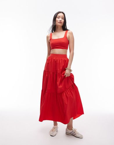 Jupe d'ensemble longue et volantée en taffetas - Topshop - Modalova