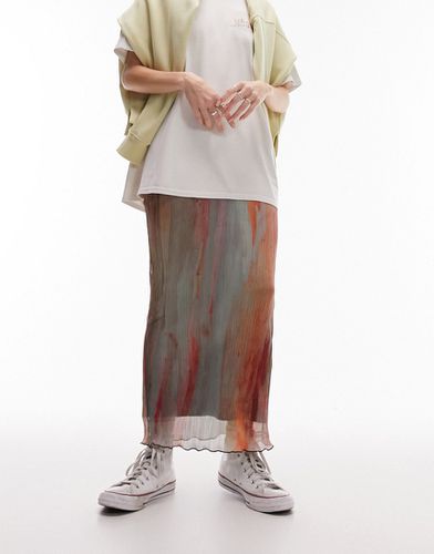 Jupe plissée mi-longue à imprimé aquarelle flou - Topshop - Modalova