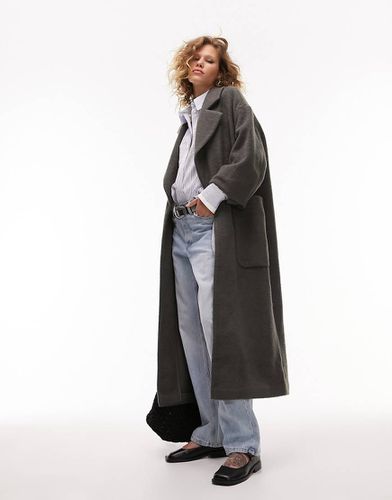 Manteau brossé à enfiler avec poches plaquées - Anthracite - Topshop - Modalova