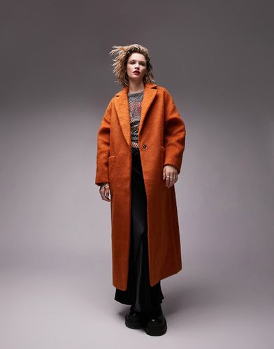 Manteau long brossé avec poches plaquées - brûlé - Topshop - Modalova