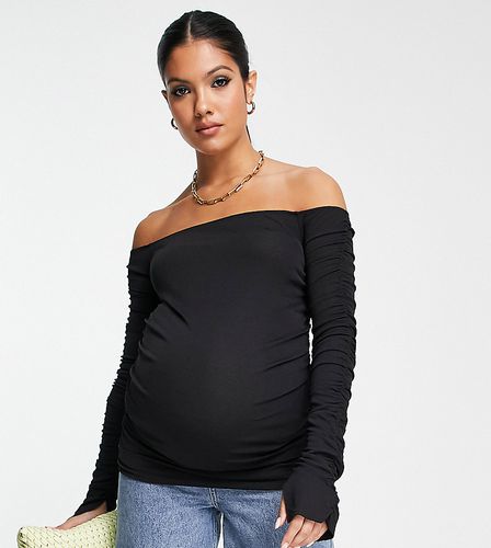 T-shirt en tulle à manches longues et encolure Bardot - Topshop Maternity - Modalova