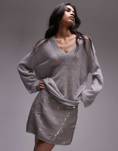 Mini-jupe ornée de sequins - Gris - Topshop - Modalova