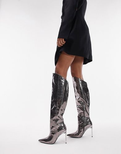 Milo - Bottes hauteur genou à talon métallique - Étain - Topshop - Modalova