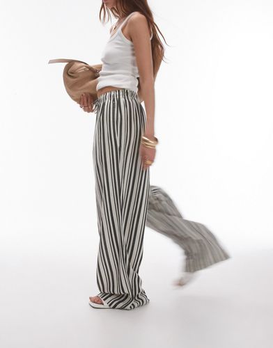 Pantalon ample en lin rayé - Noir et blanc - Topshop - Modalova