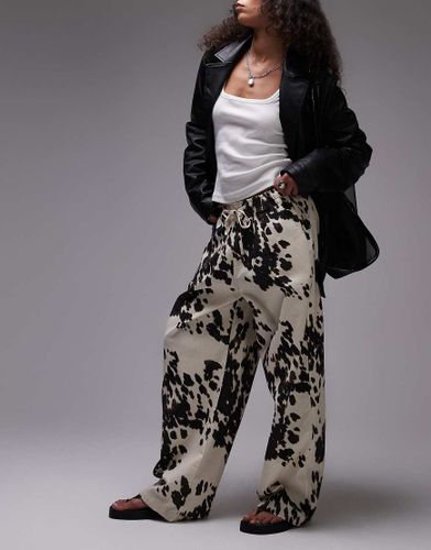 Pantalon bouffant en lin mlang - Imprim vache - Topshop - Modalova