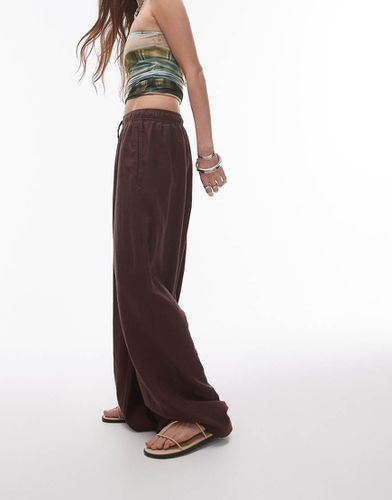 Pantalon bouffant en lin mélangé - Marron - Topshop - Modalova