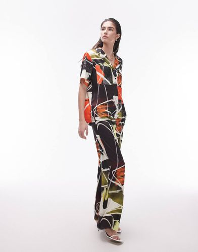 Pantalon d'ensemble en satin à imprimé artistique abstrait - Topshop - Modalova