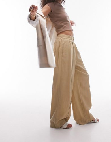 Pantalon droit taille haute en lin à enfiler - Sable - Topshop - Modalova
