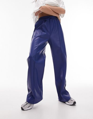 Pantalon droit en imitation cuir style pantalon de jogging - de cobalt - Topshop - Modalova