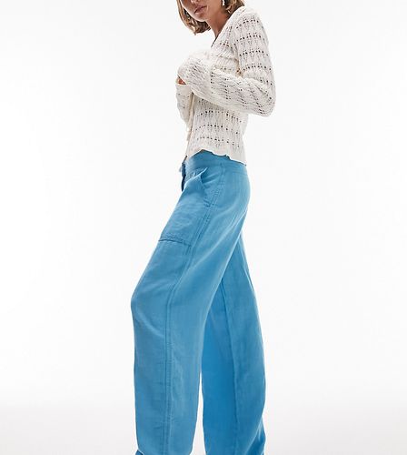Pantalon droit cargo en lin à taille basse - Kaki - Topshop Petite - Modalova