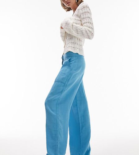 Pantalon droit cargo en lin à taille basse - Kaki - Topshop Petite - Modalova