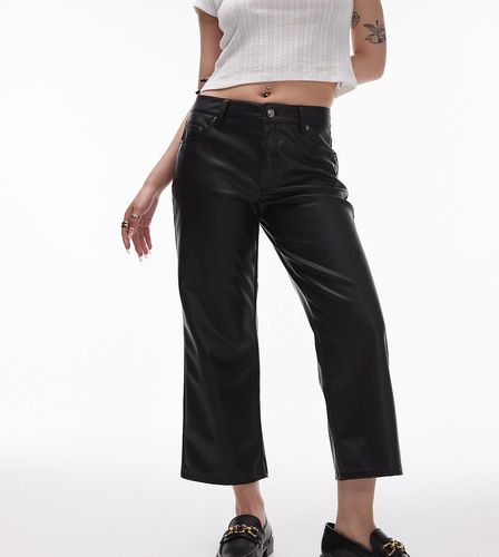 Pantalon droit longueur cheville en similicuir - Topshop Petite - Modalova