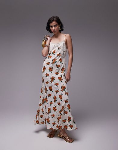 Premium - Robe nuisette longue à imprimé fleuri avec détails en dentelle - /blanc - Topshop - Modalova
