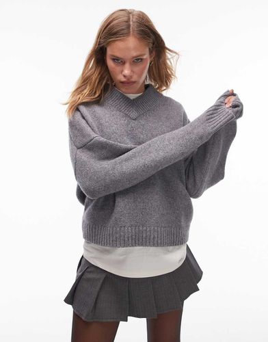 Pull décontracté à col en V en 100 % laine d'agneau de qualité supérieure - foncé - Topshop - Modalova