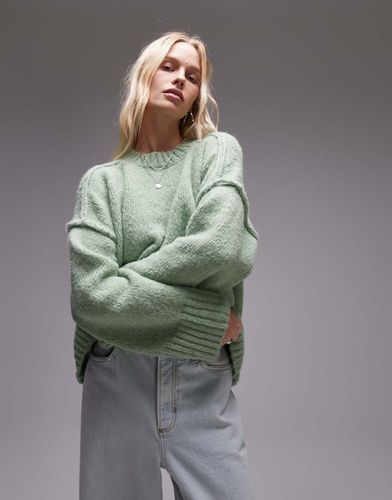 Pull ras de cou oversize en maille duveteuse avec détails côtelés et coutures apparentes - clair - Topshop - Modalova