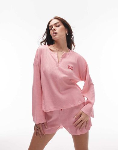 Pyjama à manches longues avec col à encoche - poudré - Topshop - Modalova