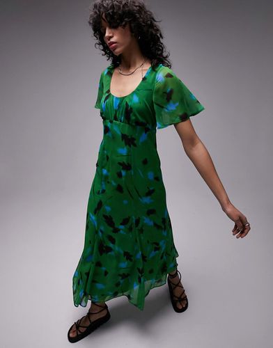 Robe mi-longue à imprimé floral - Vert et bleu - Topshop - Modalova