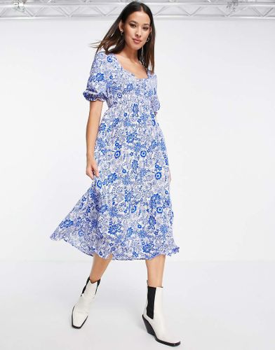 Robe mi-longue froncée à volants superposés - fleuri - Topshop - Modalova