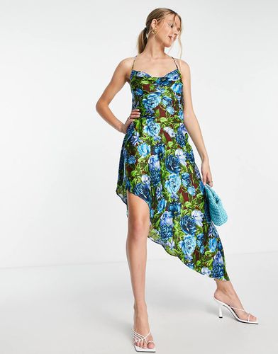 Robe nuisette mi-longue à encolure bénitier asymétrique - fleuri - Topshop - Modalova