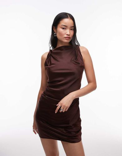 Robe nuisette courte à bretelles torsadées - Chocolat amer - Topshop - Modalova