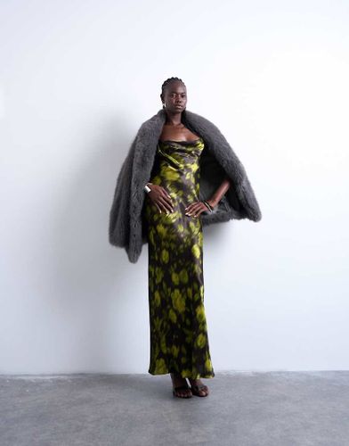 Robe nuisette longue  col bnitier - Imprim fleuri grunge - Topshop - Modalova