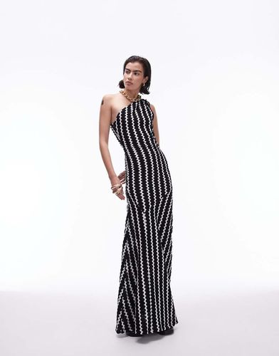 Robe asymétrique mi-longue en maille crochetée avec fronces sur le côté - Noir et blanc - Topshop - Modalova