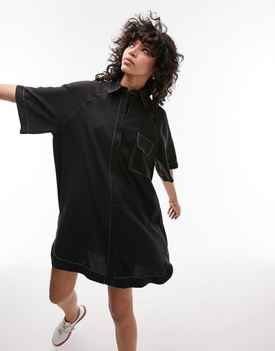 Robe chemise courte oversize avec surpiqûres - Noir - Topshop - Modalova
