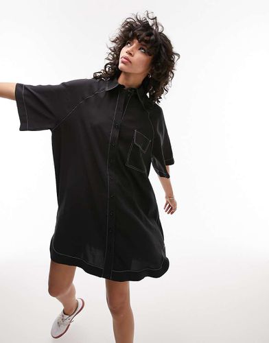 Robe chemise courte oversize avec surpiqûres - Noir - Topshop - Modalova