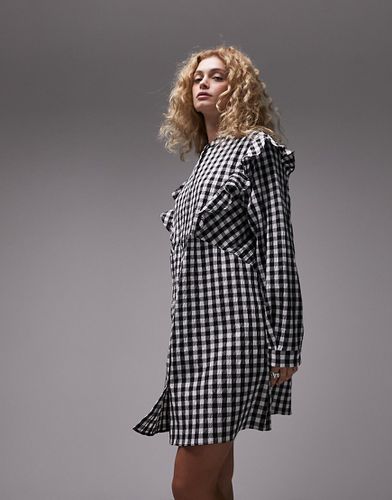 Robe chemise courte à carreaux et boutons - Noir et blanc - Topshop - Modalova