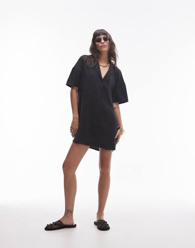 Robe chemise courte boutonnée - Noir - Topshop - Modalova