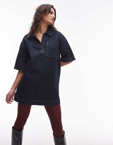 Robe chemise en jean à col polo - Indigo brut - Topshop - Modalova