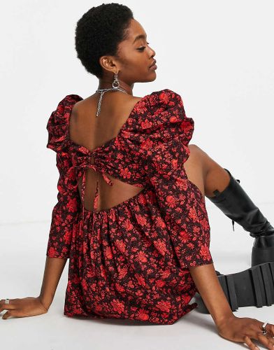 Robe courte à manches volumineuses et motif fleuri - Topshop - Modalova